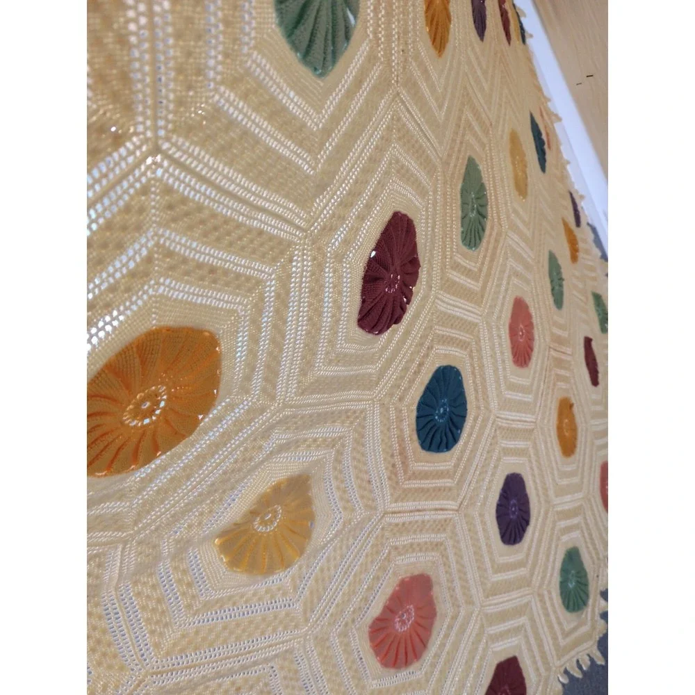 Antique Gorgeous Vintage Crochet Knitted Bed Spread Coverlet Scalloped Edges F/Q